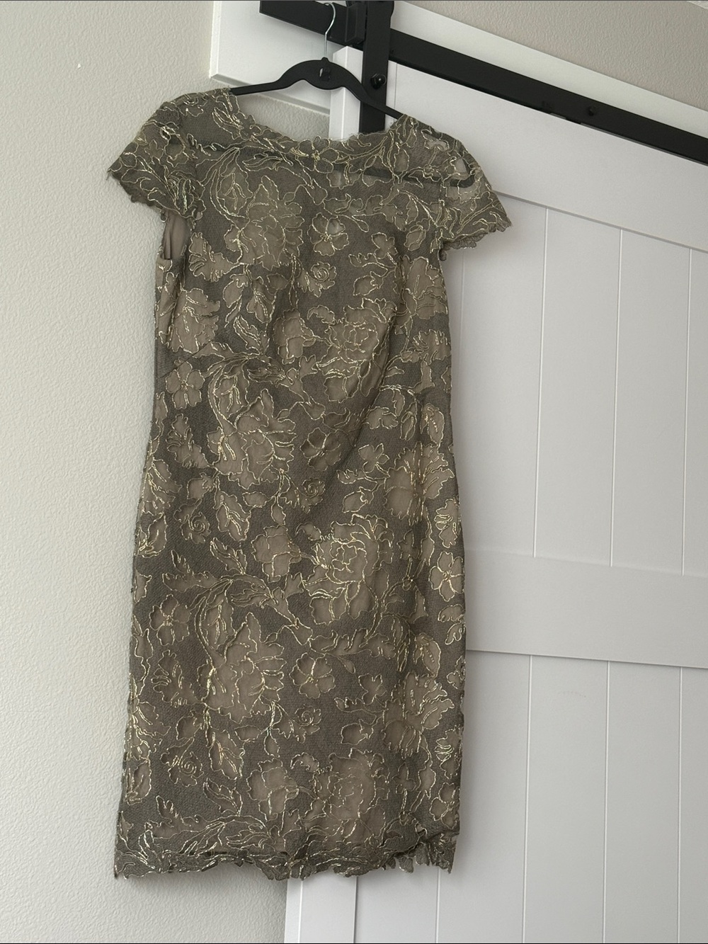Tadashi Shoji Olive and Gold Lace Midi Dress